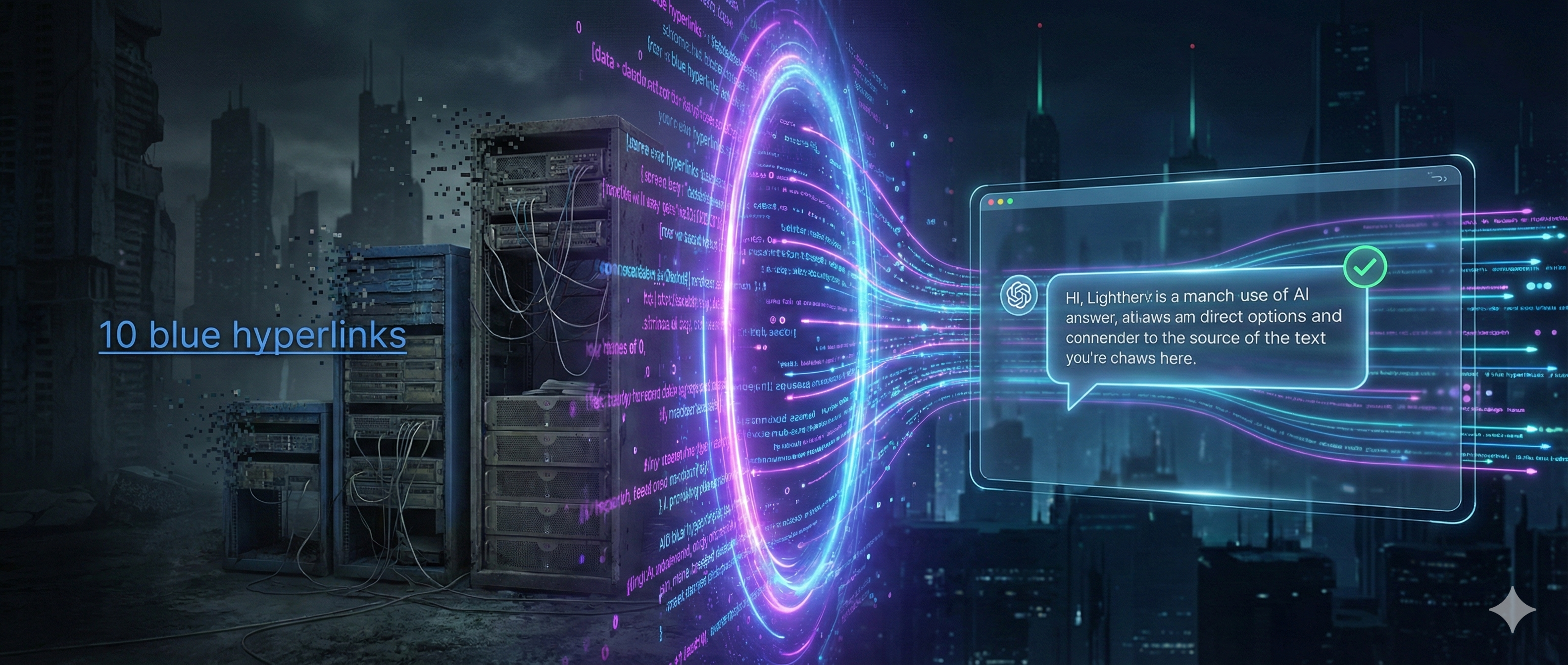 Evolution from traditional SEO ten blue links to AI Answer Engine Optimization direct answers visualization.